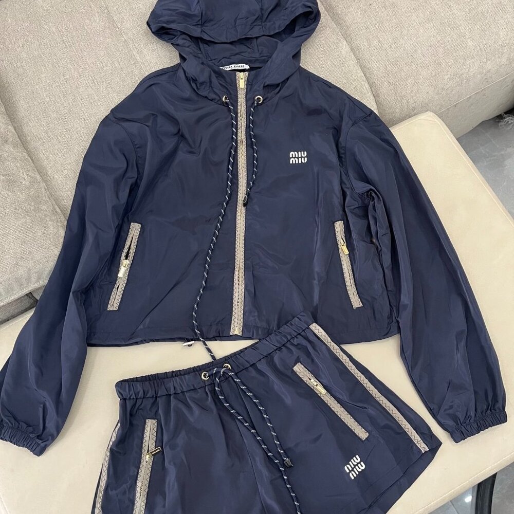 Miu Miu Navy Nylon Track Set - Cropped Windbreaker & Shorts Sz S
